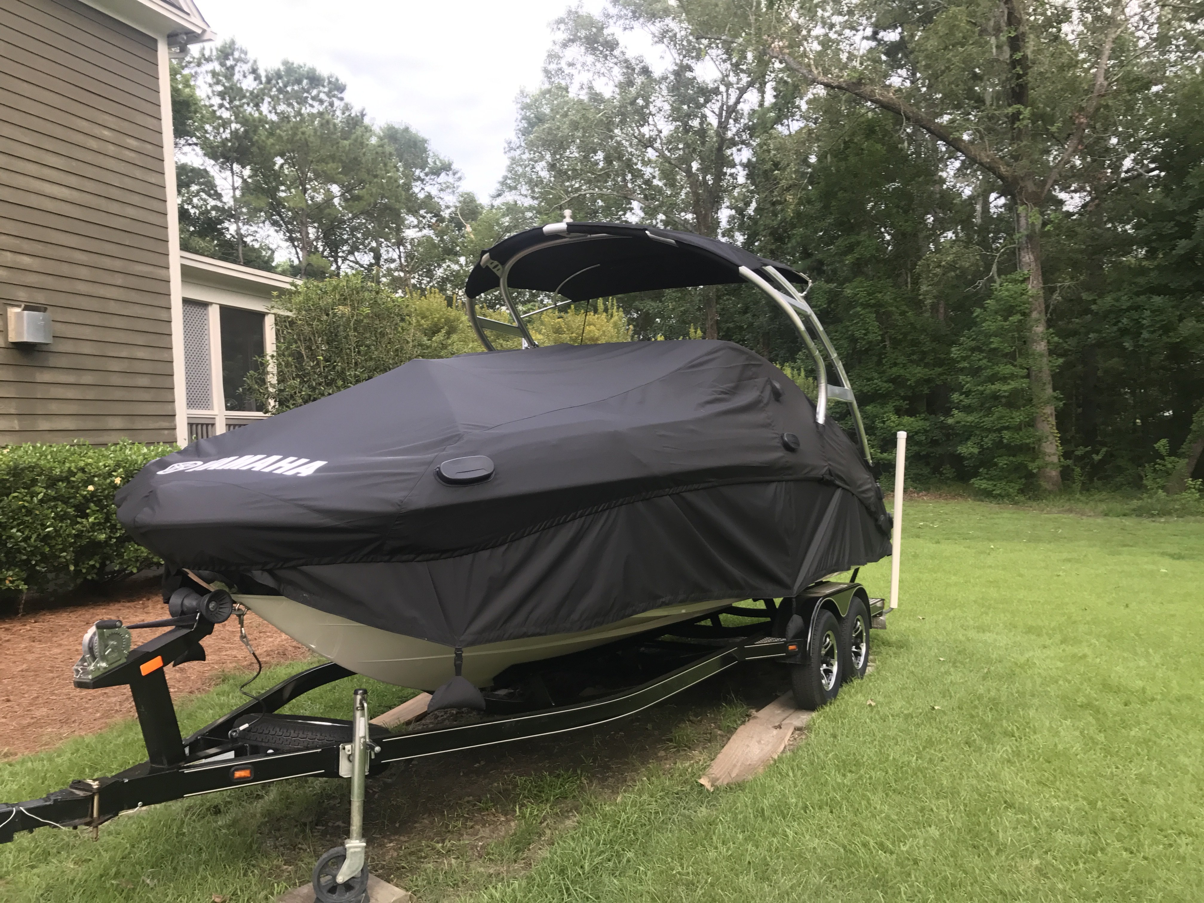 Bimini replacement in black Sunbrella with added zippers.