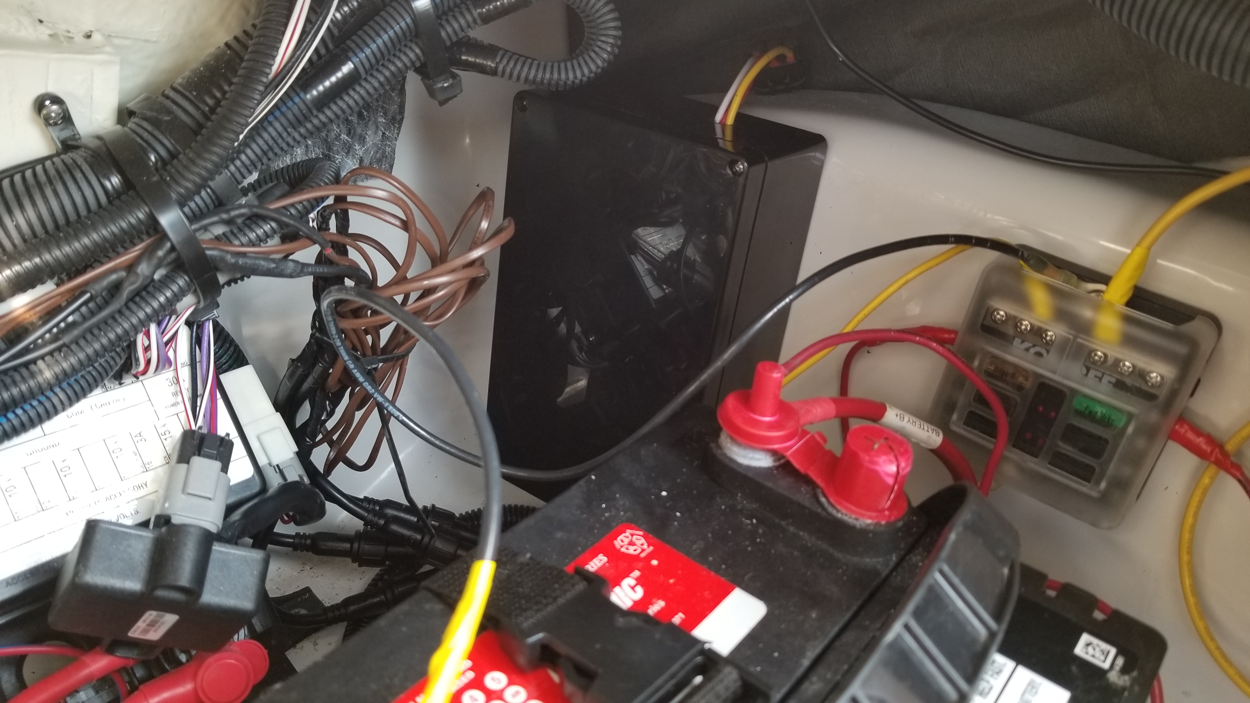 Electronics box installed with battery